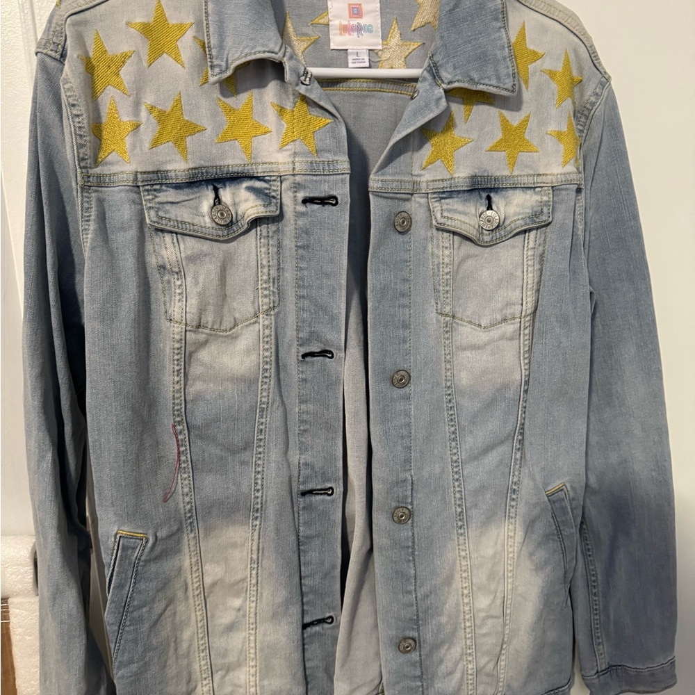 LuLaRoe Denim Jacket with Yellow Stars